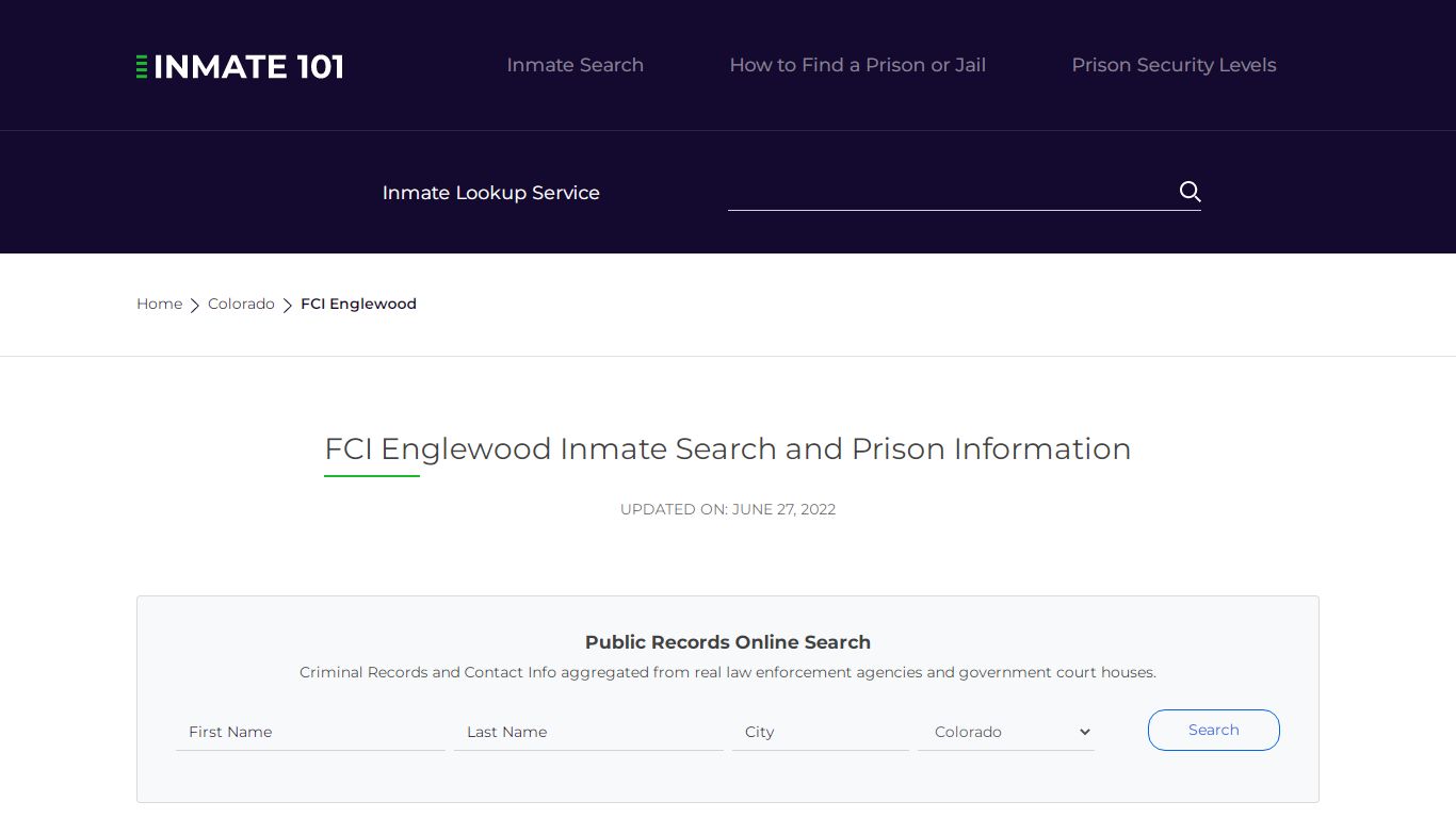 FCI Englewood Inmate Search | Lookup | Roster