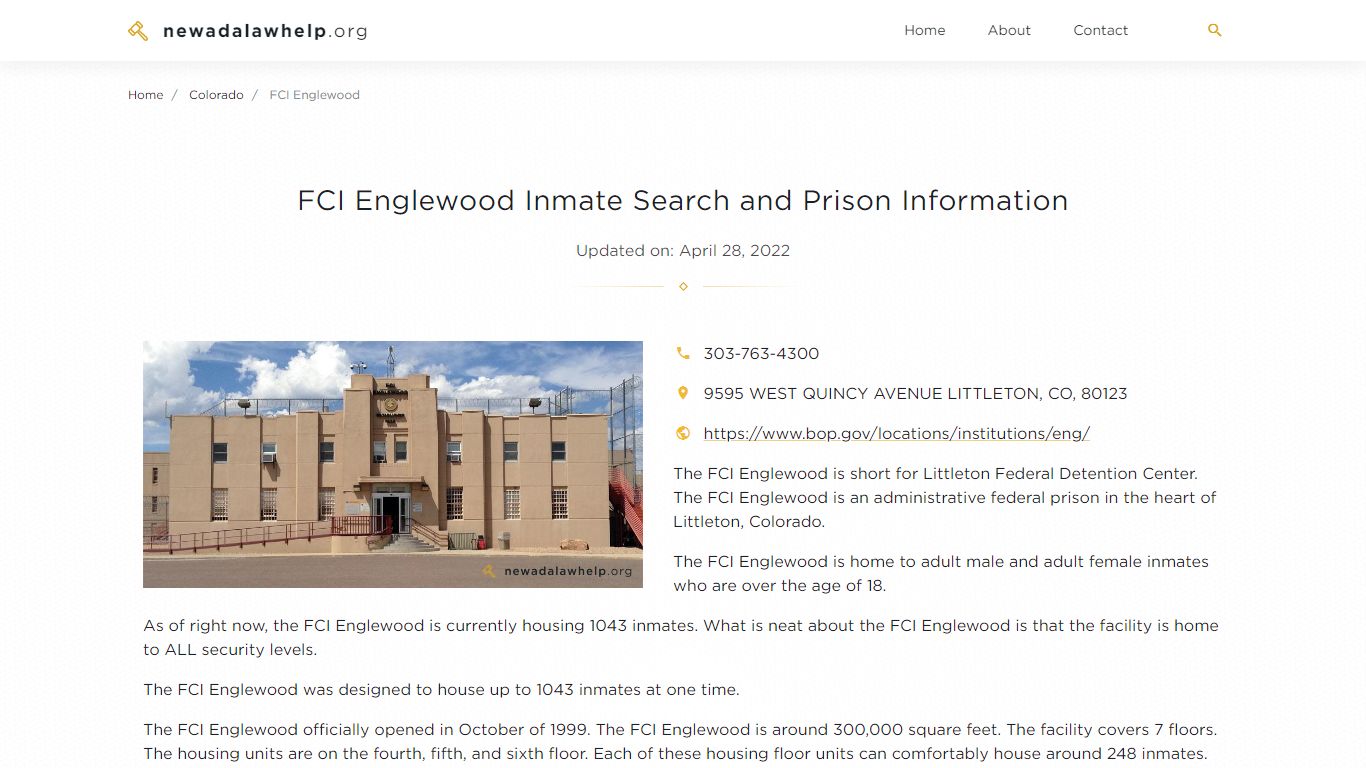 FCI Englewood Inmate Search, Visitation, Phone no ...