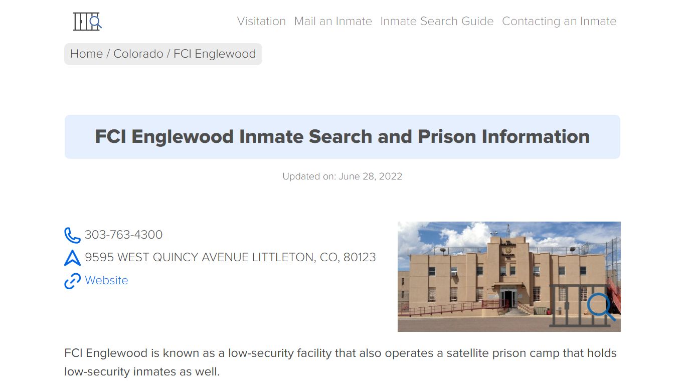 FCI Englewood Inmate Search, Visitation, Phone no ...